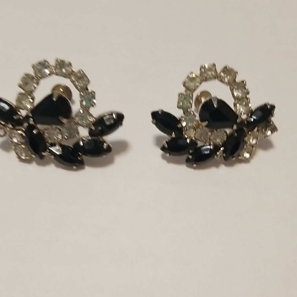 Black Crystal Marquise Clip-On Earrings